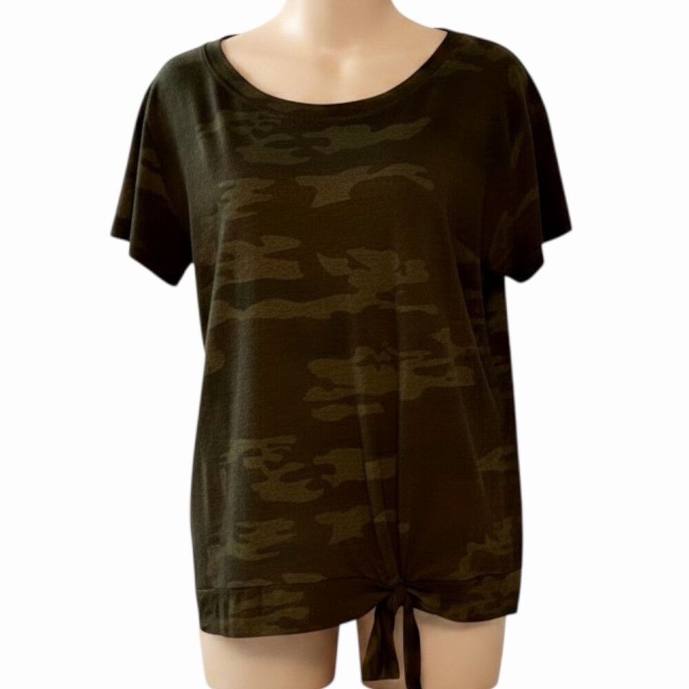 Sanctuary Camo T Shirt Knit Top Blouse Green Gray S